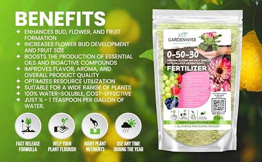 GARDENWISE 0-50-30 Universal Premium Bud and Bloom Booster Increases Flowering & Yield, for Use in Soil and Hydroponics, Super Concentrated Flower Fuel (1 LBS)
