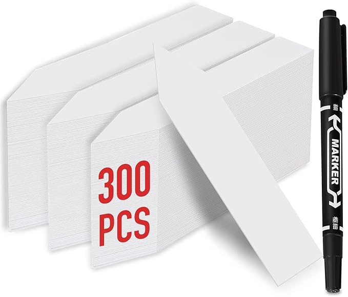 DMSKY Plant Labels 4 Inch 300 Pcs, White Plastic Plant Tags for Seedlings, Plant Markers for Outdoor Garden Waterproof Nursery Garden Labels with Permanet Marking Pen