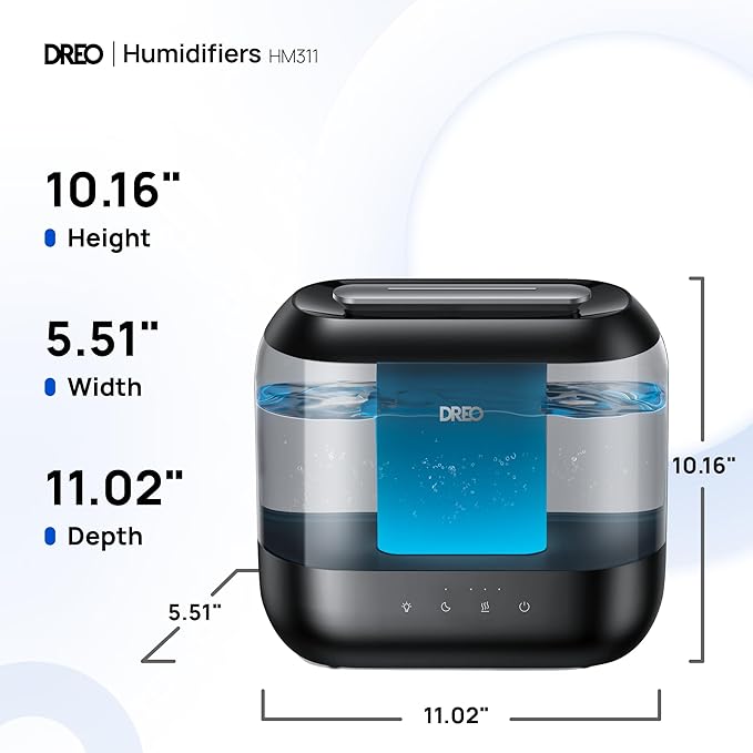 Dreo Humidifiers for Bedroom, 4L Top Fill for Large Room, 36H Runtime, 28 dB Quiet Supersized Cool Mist Air Humidifier for Baby Nursery, Plants, Indoor, Night Light, Easy to Clean & Fill, Black