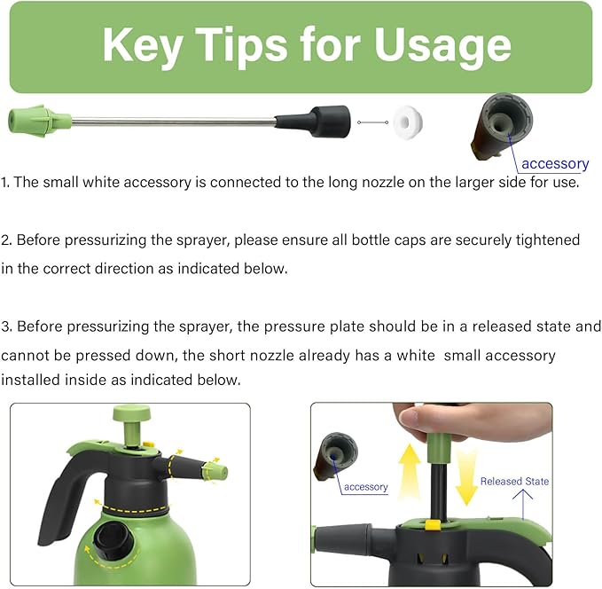 0.5 Gallon Hand Pump Sprayer for Garden Plant and Cleaning with 2 Adjustable Nozzle and Side Water Inlet & Safety Valve