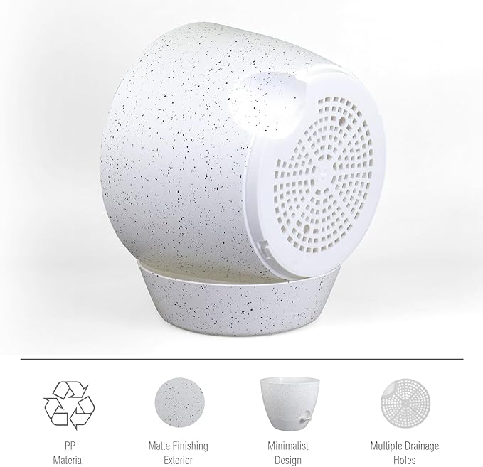Meowell 12 inch Large Self Watering Pots for Indoor Outdoor Plants, Plant Pots with Mesh Drainage Holes for Garden House Plants, Plastic Planters with Reservoir for Flower, Speckled White