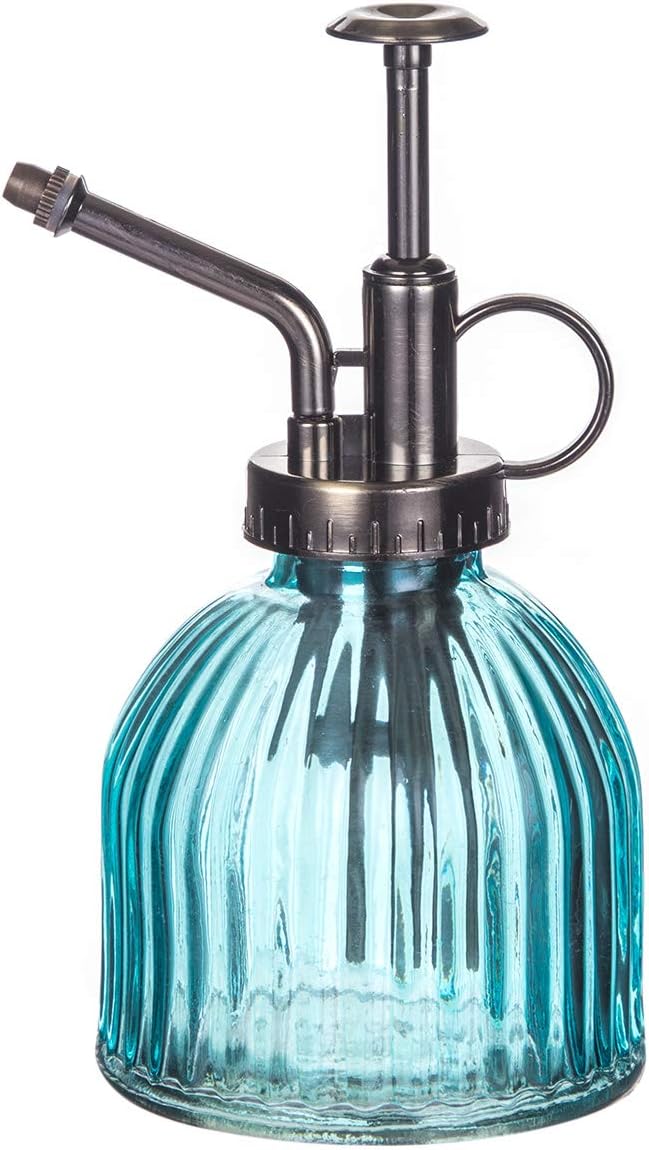 Topadorn Blue Glass Plant Mister Spray Bottle - Mini Vintage Watering Can with Pump for Indoor Plants & Succulents