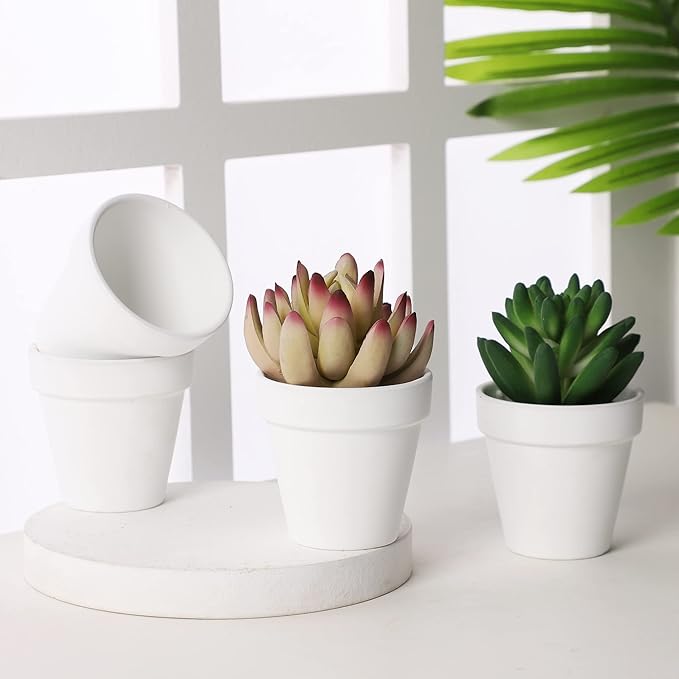 Yishang 2.5 inch White Terracotta Pots with Drainage Holes,Small Mini Clay Ceramic Pottery Planter,Cactus Flower Terra Cotta Pots,Succulents Nursery Pots for Indoor/Outdoor Plants,Crafts-12 Pack