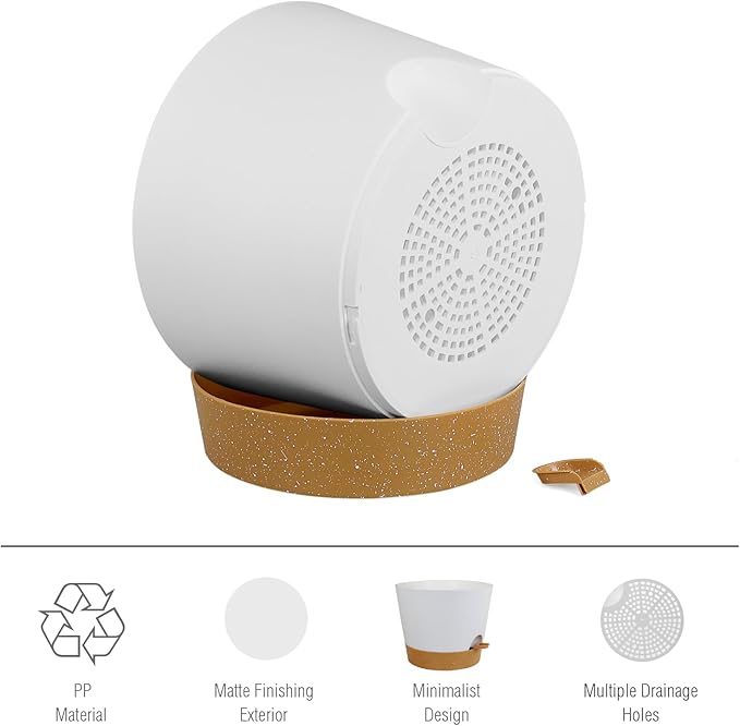 Meowell 12 inch Large Self Watering Pots for Indoor Outdoor Plants, Flower Plant Pots with Drainage Holes for Garden House Plants, Plastic Planters with Reservoir for Home, White with Brown