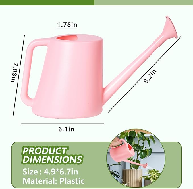 ZXJ Plant Watering Can - for Indoor and Outdoor Home Garden Plants - with Long Spout - Pink - 1/2 Gallon