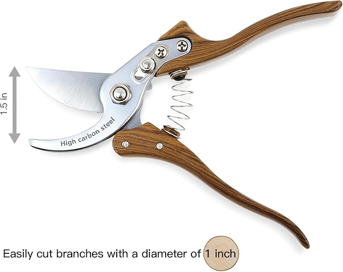 Garvee Pruning Shears for Gardening, Trimming Scissors Wood-Grain Aluminum Handle Garden Shears, Heavy Duty Garden Shears Secateurs Wooden Handle Garden Scissors Pruners Tools