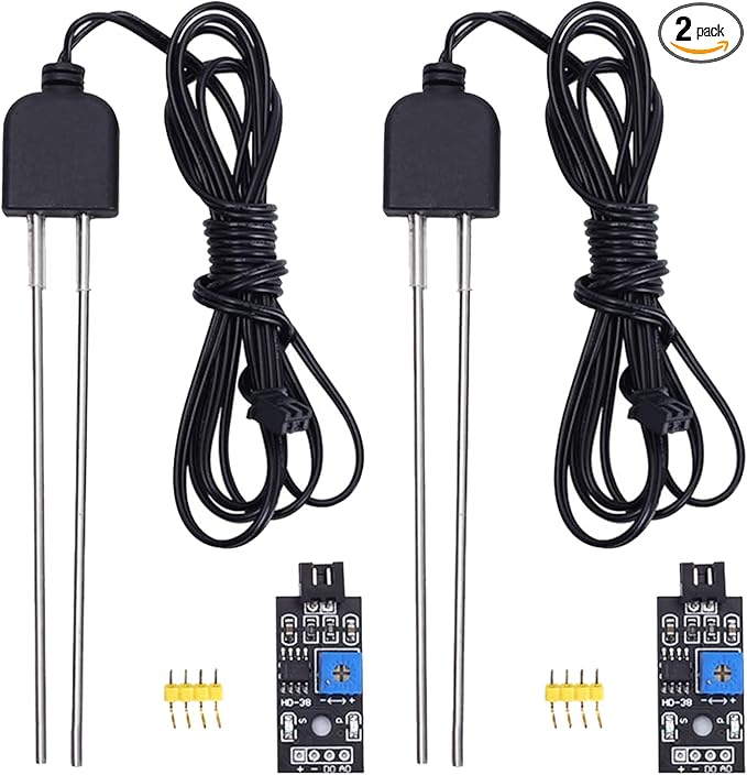 2 Sets Resistive Soil Moisture Meter, Icstation Soil Hygrometer Sensor Test Kit with Corrosion Resistant Probe, Digital Analog Signal Output for Arduino Garden Plant Care Automatic Watering System