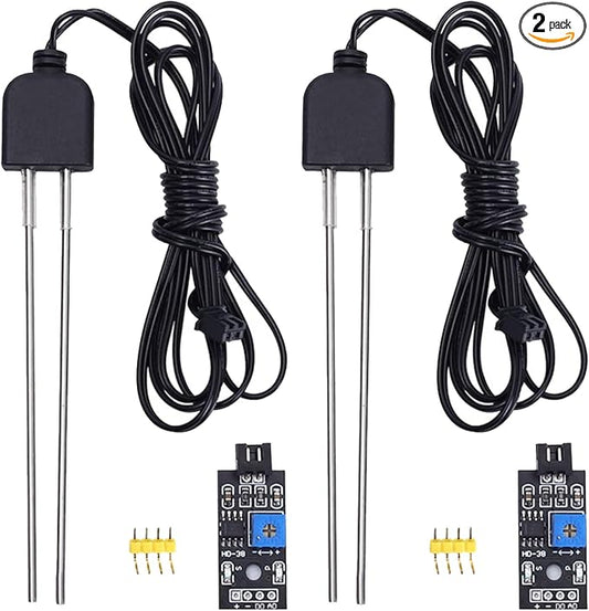 2 Sets Resistive Soil Moisture Meter, Icstation Soil Hygrometer Sensor Test Kit with Corrosion Resistant Probe, Digital Analog Signal Output for Arduino Garden Plant Care Automatic Watering System