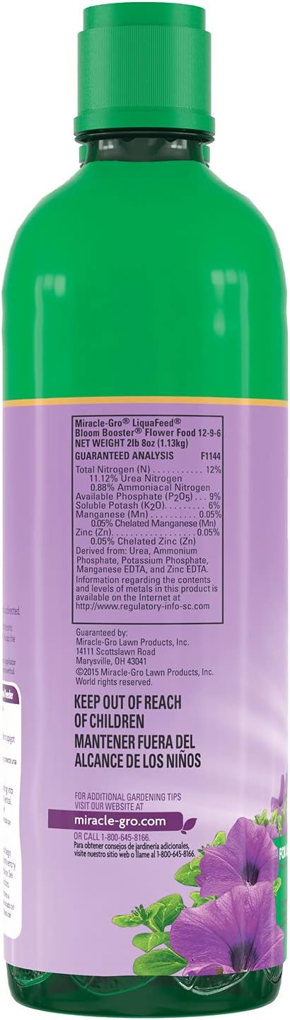 Miracle-Gro LiquaFeed Bloom Booster Flower Food Refills, Plant Fertilizer, 16 fl. oz., 2 Bottles/Pack (6-Pack)