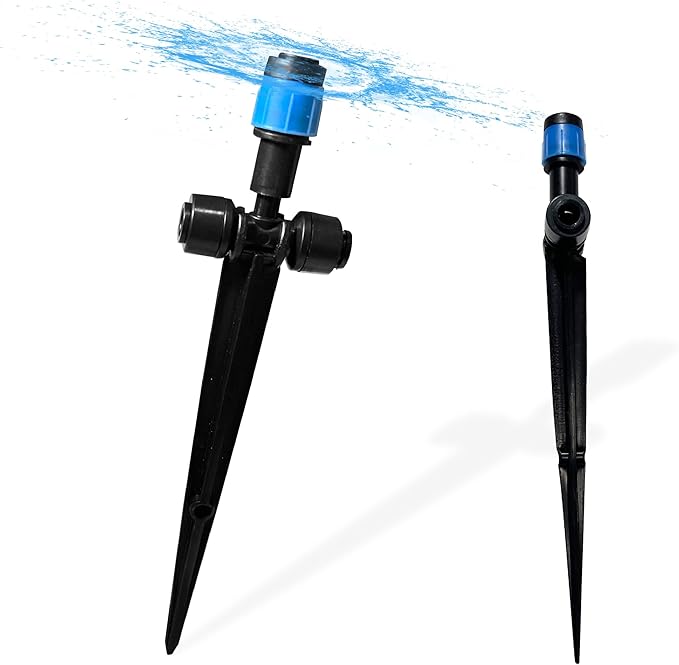 10PCS Push-to-Connect Drip Irrigation Emitters for 1/4 inch Irrigation Tubing, Two-Way Connection Adjustable Vortex Drip Emitters with Stake, Irrigation Dripper Sprinklers for Drip Irrigation System