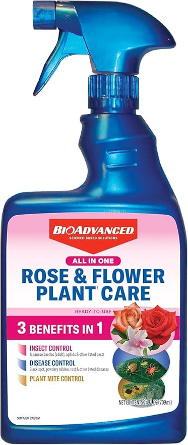 BioAdvanced All-In-One Rose and Flower Plant Care Spray - Insect Control, Disease Control & Plant Mite Killer - Ready-to-Use - Prevents Pests and Diseases - Up to 14 Days Protection - 24 fl oz Bottle