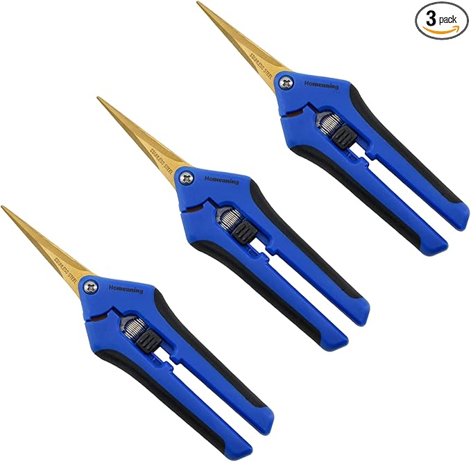 3 Packs Garden Pruning Shears with Curved Blades Trimming Scissors, Gardening Hand Pruning Snips Titanium Coated Precision Bonsai Pruning Shears, Convenient Flower Cutters(Blue)