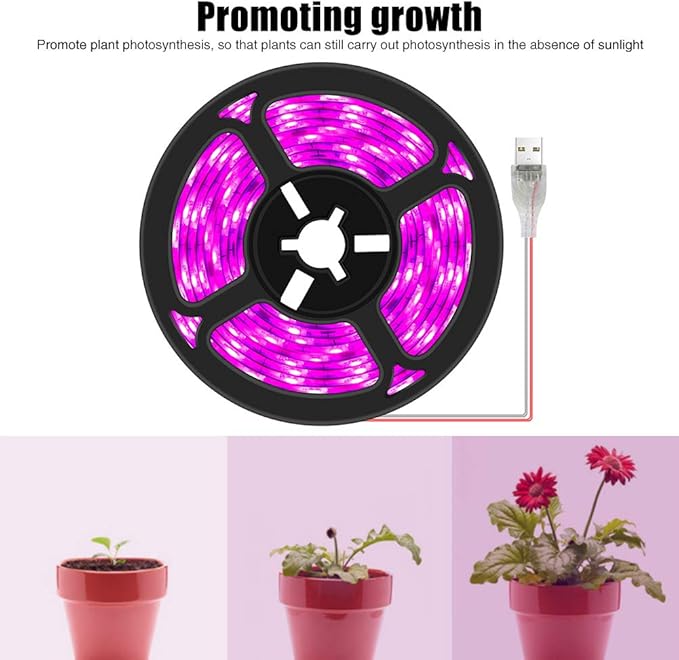Plant Grow Light Strip 2835 SMD IP66 Waterproof Full Spectrum LED Light for Indoor Plants, Greenhouse, Aquarium, Garden, Flowers & Veg - USB Interface