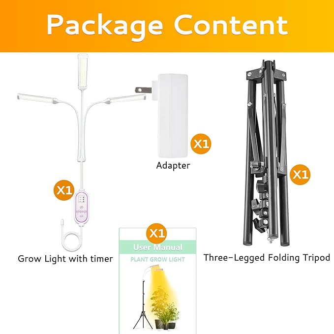 315 LED Grow Lights for Indoor Plants Full Spectrum, LED Plant Light with Stand, Adjustable Height, Plant Grow Lights with Auto 4/8/14/H Timer for Indoor Tall Plants.