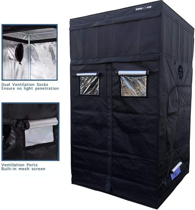 OMNIHW Extension Grow Tent 48" x 48" x 78" + 20", 1680D Canvas Reflective Mylar Professional Indoor Heavy Duty Growing Tents with Window and Removable Floor Tray for Indoor Hydroponic Plant - 4' x 4'