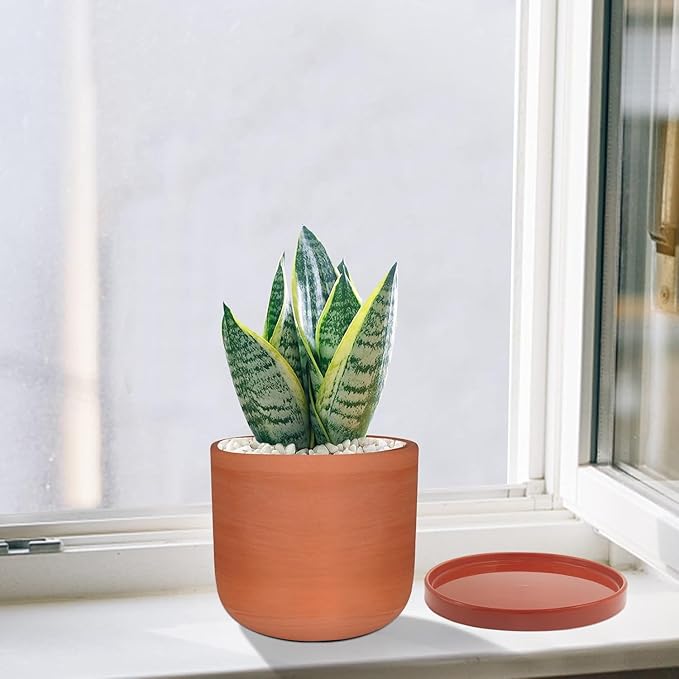 Yukfona Ceramic Plant Saucer Pot Tray 10.7 Inch, Planter Saucers 6 7 8 9 10 11 12 15 Inch, Durable Sturdy Flower Drainage drip Water Tray for Glazed Pots Base (10.7Inch- Red Terracotta)