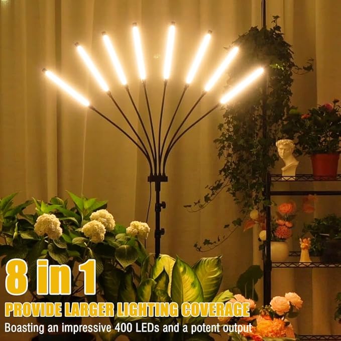 Grow Lights for Indoor Plants, 8 Heads Red Blue White Full Spectrum Plant Light with Adjustable Tripod Stand