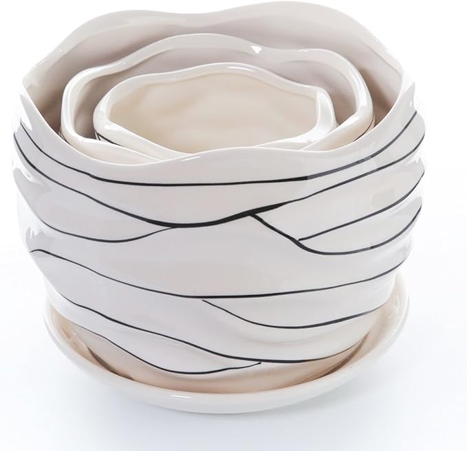 White Ceramic Flower Plant Pots Indoor Garden Plants Containers with Saucers, Set of 3