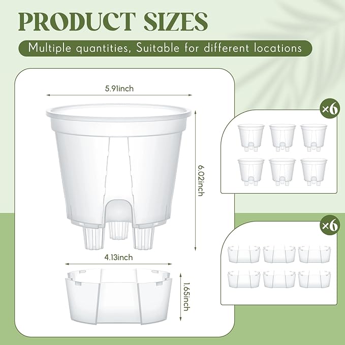Wonderjune Self Watering Pots for Indoor Plants with Deep Reservoir and High Drainage Holes for Outdoor Plants and Flowers, Bare Root Planter(5.91'',Clear,6 Pcs)