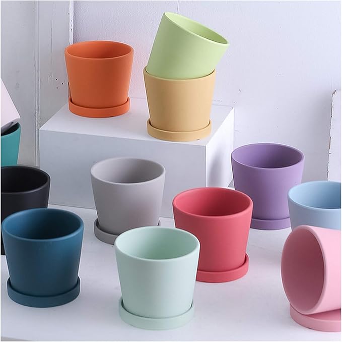 Cute Flower Plant Pot Plant Pot Ceramic Flower Planters Indoor Modern Succulents Containers with Drain Hole Saucer Decorate Home Office Outdoor Perfect Plant Container