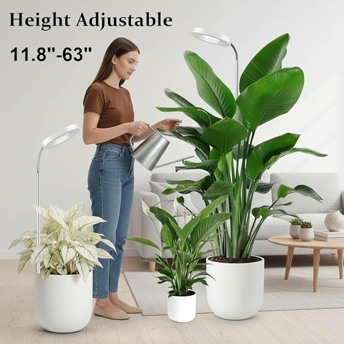 Grow Light for Indoor Plants, 6.3" Full Spectrum LED Plant Grow Light, 11.8-63in Height Adjustable Growing Lamp with Auto Timer 3H/9H/12H, 10 Dimmable Levels (White 2 Pack)