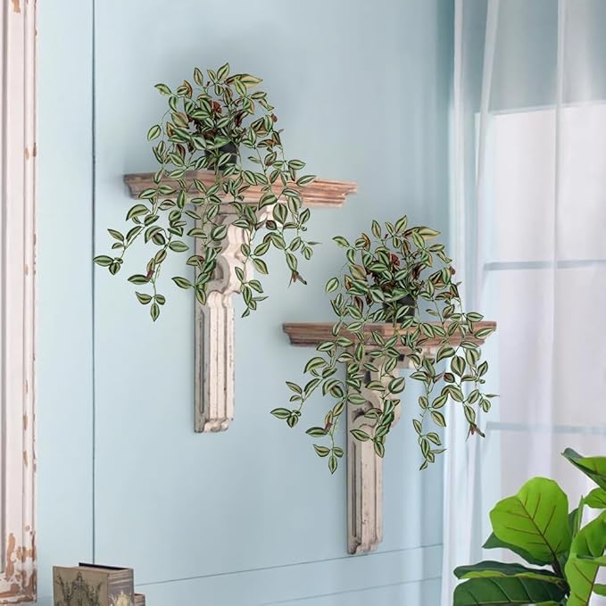 2 Pack Fake Hanging Plants for Shelf in Back Pot, Small Artificial Hanging Ivy Vine Plants Indoor Fake Potted Greenery Plant for Home Room Wall Tabletop Mantel Decor, Mimi Faux Peperomia Plant Set