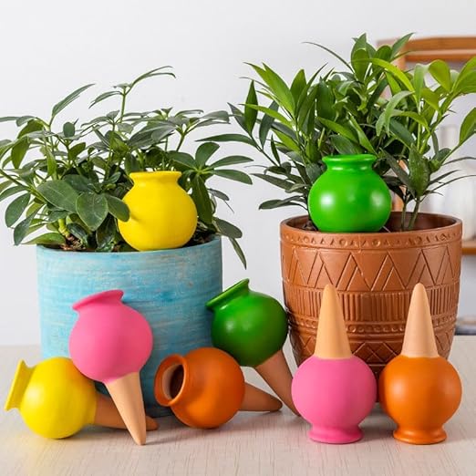 Ximimark 4 Packs, Small Wine Bottle Mouth Plant Watering Globes Automatic Plant Watering Bulbs Irrigation Terracotta Watering Device Decorative Self Watering Spikes Plant Water