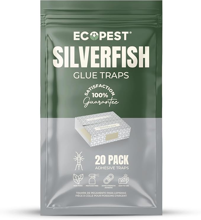 Silverfish Trap — 20 Pack | Sticky Indoor Glue Trap for Silverfishes, Firebrat, and Other Bugs and Crawling Insects | Adhesive Killer Paks, Monitor, and Detector with Natural Bait Attractant