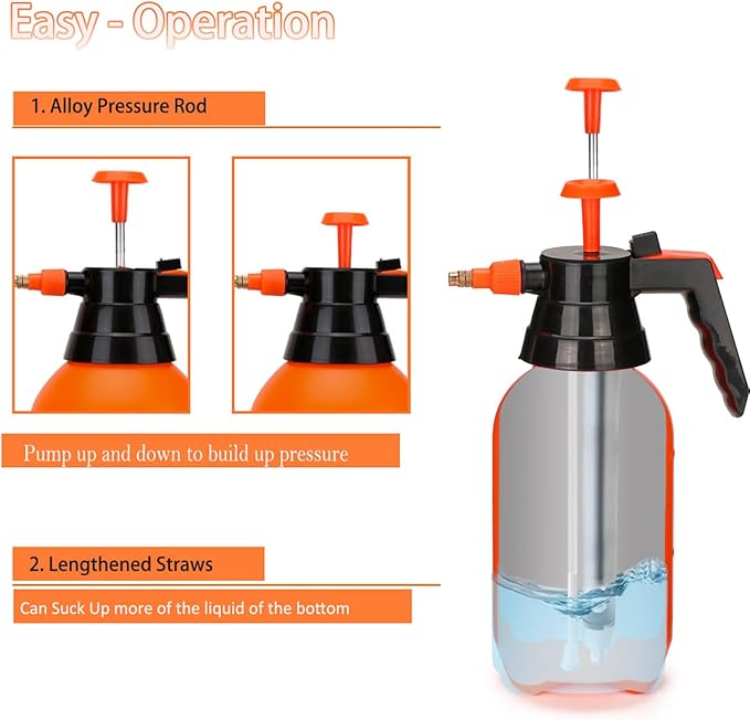 MRPAPA Pressurized Hand Sprayer - Multi-Purpose Garden Sprayer Gallon with Adjustable Nozzle (1L-Orange)