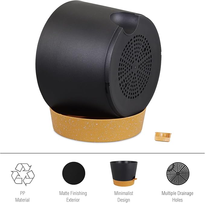 Meowell 12 inch Large Self Watering Pots, Plant Pots with Mesh Drainage Holes for Indoor Outdoor Plants, Plastic Planters with Deep Reservoir for Garden House Flower Plants, Black with Brown