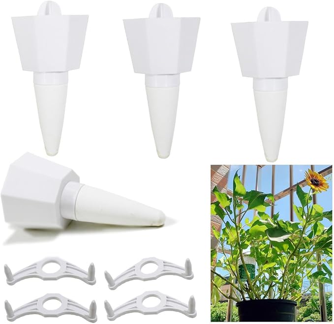4 Set Durable Automatic Plant Watering Devices, 15~20 Days Large Capacity Plant Watering Spikes, Vacation Self Water Stakes, Plastic Bottle Self Watering Planter Insert, Soak in Boiling Water 1 Night