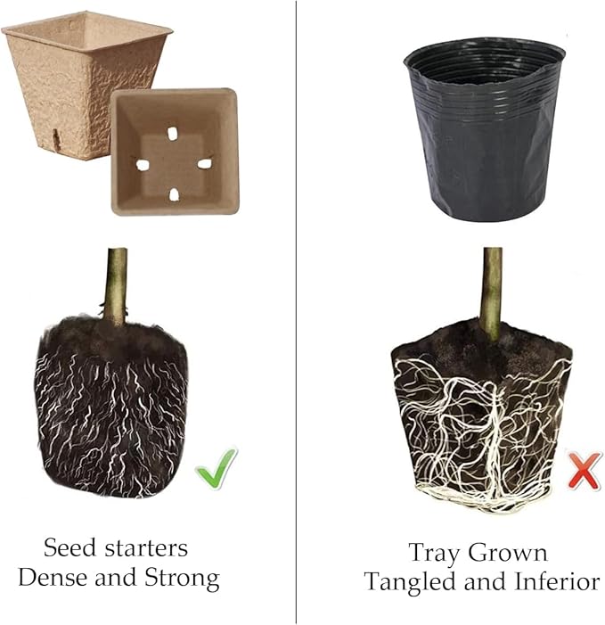 Seed Starter Kit with 100 Peat Pots for Seedlings Seed Starter Tray, 5 Plastic Growing Trays with Water Strainer 20 Plant Labels & 2 Garden Tools Outdoor or Indoor