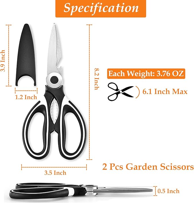 2 Pcs Garden Shears Flower Scissors, Multifunctional Gardening Floral Pruning Shears, Premium Thickened Stainless Steel Floral Scissors for Flower Bar Supplies, Fruits, Plant, Potted Landscapes