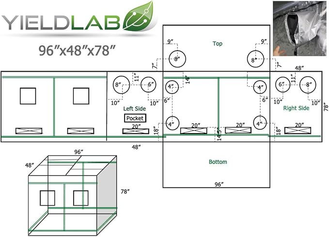 96x48x78 Reflective Indoor Grow Tent 4x8 - Mylar Grow Tent - for Indoor Grow Room - Hydroponics Growing Tent - Grow Tents