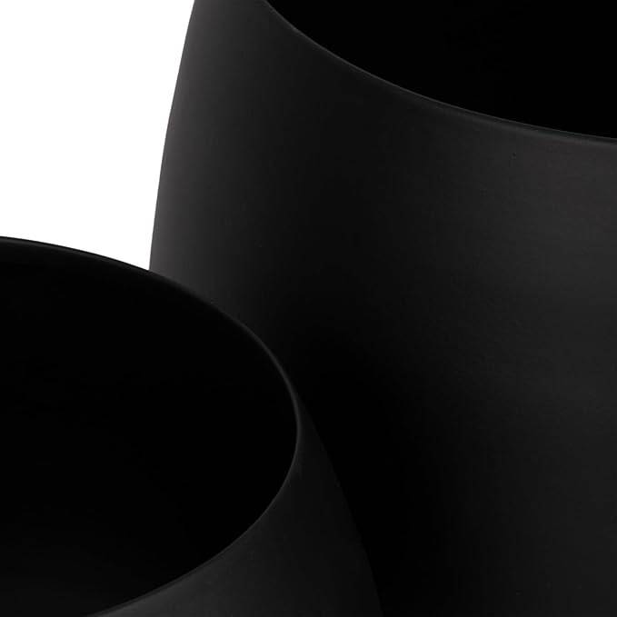 Chic Black Flower Pots and Planters for Indoor Plants Set – Glam Ceramic Planter Set with Modern Design for Home Decor, Orchid Pot, Round Planter, Indoor and Outdoor Planters – 9" & 7", Black
