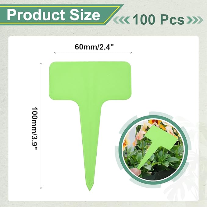 uxcell 100Pcs 4 Inch Plant Labels Large T-Style Garden Marker Plant Tags Garden Labels for Flower Beds,Pots Vegetables Light Green