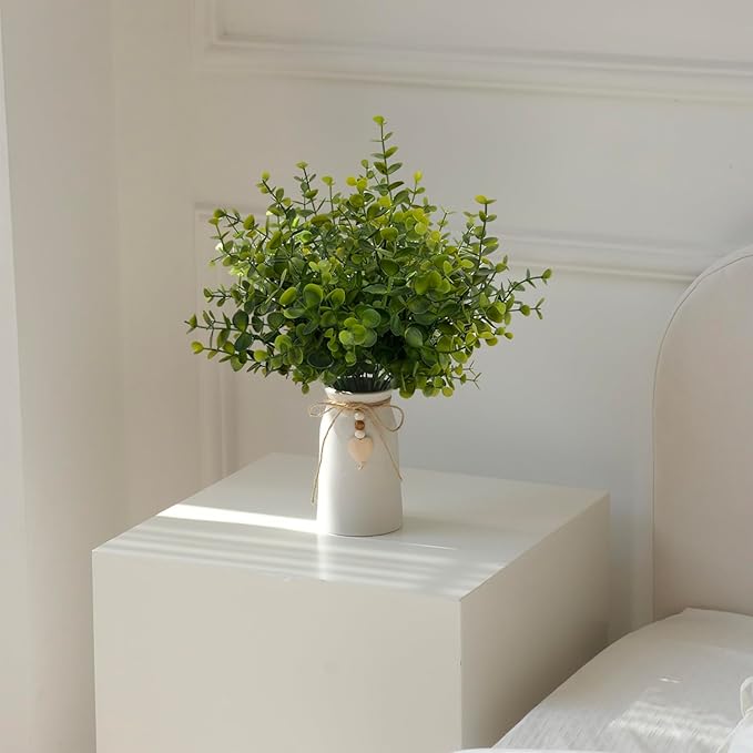 Realistic Artificial Eucalyptus Plant in Ceramic Vase, Fake Greenery for Home and Office Décor, Low Maintenance Desk Plant