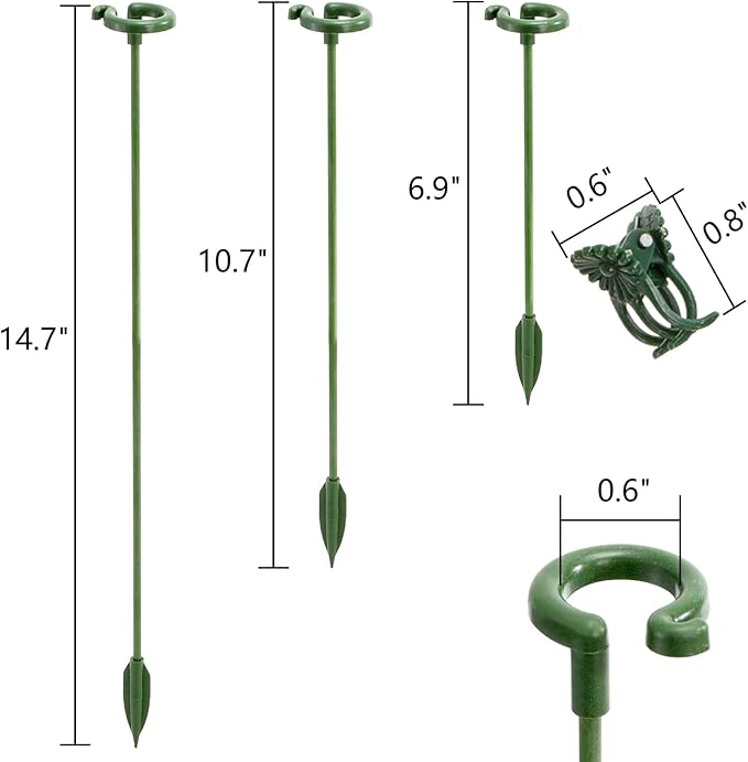 ZEAYEA 60 Pack Plant Support Stakes with 60 Pcs Plant Clips, Plastic Single Stem Plant Cage Support Ring, Garden Floral Flower Support Hoops for Indoor Outdoor Orchid Amaryllis Tomato Peony Lily Rose