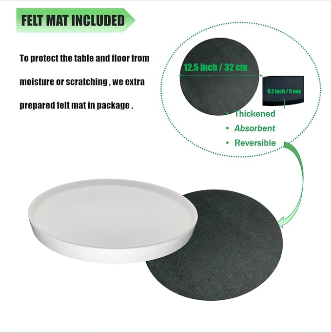 Yukfona Ceramic Plant Saucer Pot Tray 12 Inch, Planter Saucers 4 5 6 7 8 9 10 11 12 Inch for Indoors Outdoor, Durable Sturdy Flower Drainage Tray for Glazed Pots Base (12.5 Inch-White)