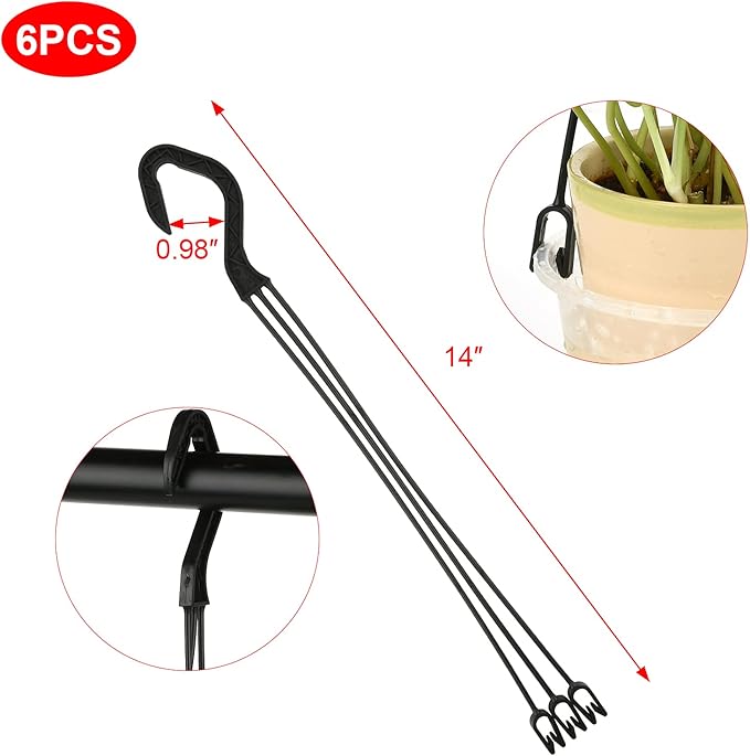Cosmos 6 Pieces Plastic Hanging Basket Hooks Hanging Planter Holder Flower Pot Hangers for Outside and Indoor Small Flower Pots, Black