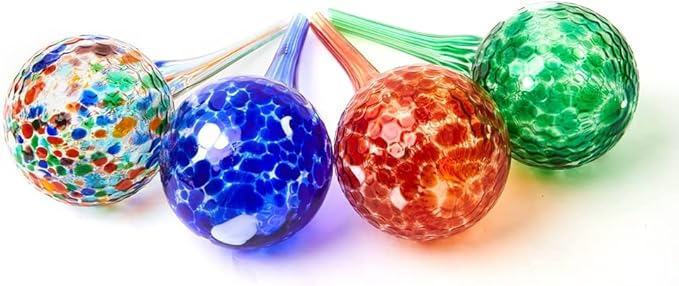 4 Pack Plant Watering Globes Indoor Colorful Hand-Blown Glass Self Watering Bulbs Decorative Design Plant Automatic Self Watering Spikes (Small Colorful)