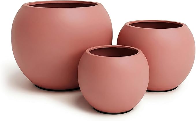 DTY Mount Sherman 21.1'' D x 16.7'' H (Pot Opening 14.6") Fiberstone Round Planter with Drainage Hole, Smooth Finishes, Weather Resistant for Indoor and Outdoor, 2 Extra Coco Mats - Terracotta, Large