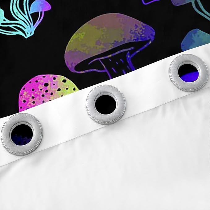 Colorful Mushrooms Blackout Curtains,Neon Gradient Mushroom Window Curtains 2 Panels 52"Wx63"L,Botanical Plants Curtains & Drapes,Fungus Natural Theme Window Treatments Yellow Blue Pink Black