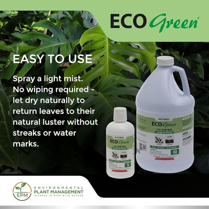 Environmental Plant Management ECO Green Concentrate | Spray & Walk Away Leaf Wash for Live & Artificial Plants | No Wipe Plant Cleaner | Oil-Free, Indoor & Outdoor Use