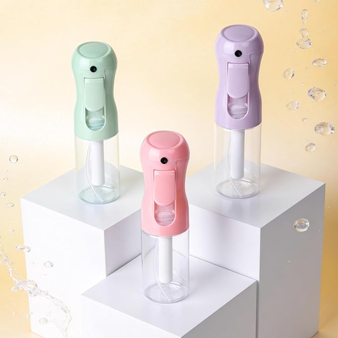 3Pcs Continuous Spray Bottles For Hair,Ultra Fine Mister for Hair Styling, Plants, Cleaning, Salon, Misting & Skin Care（200ml/6.8oz Green+Pink+Purple）