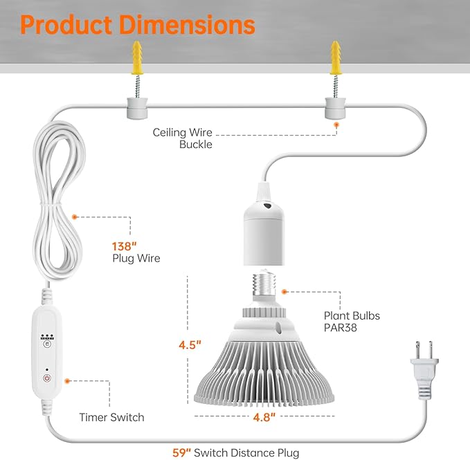 Bstrip Hanging Grow Lights for Indoor Plants, 25W LED Full Spectrum Plant Lights for Indoor Growing with Timer, 16.4FT Power Cord, 5000K, Pendant or Ceiling Perfect for Tall Plants, and Plant Shelf