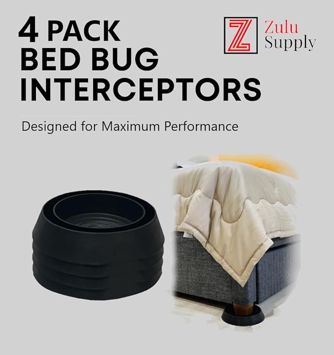 Bed Bug Interceptor Traps – Black 4-Pack Passive Monitor & Detection Trap – Universal Fit for Bed & Furniture Legs – Reusable Non-Climbable Wall Pest Control Protection (Black 4-Pack)