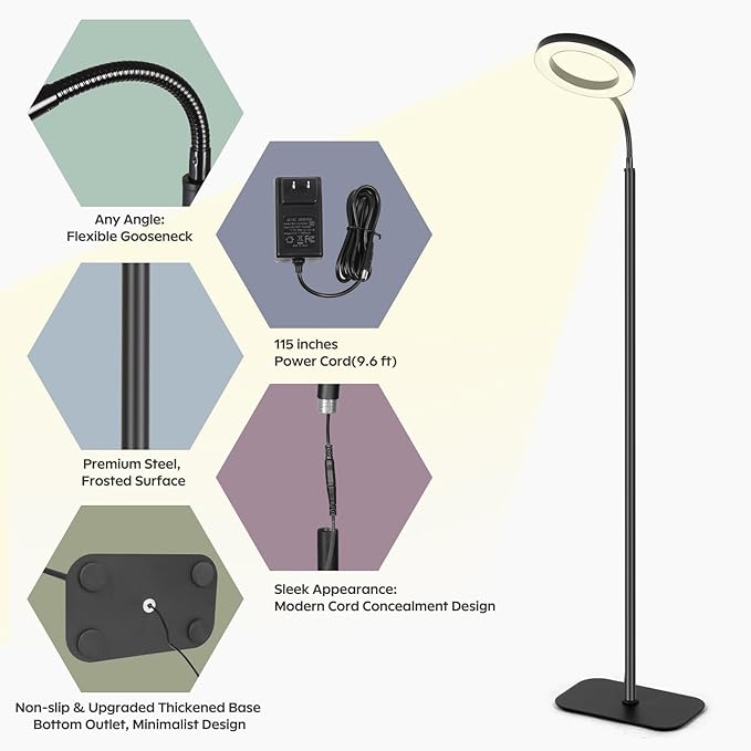 Plant Lights for Indoor Growing, Cord Hidden Standing Grow Lights for Indoor Plants, 20w Full Spectrum LED Grow Lamp for Indoor Plants,3/9/12 h Timer,10 Brightness,70" Height Adjustable, Black