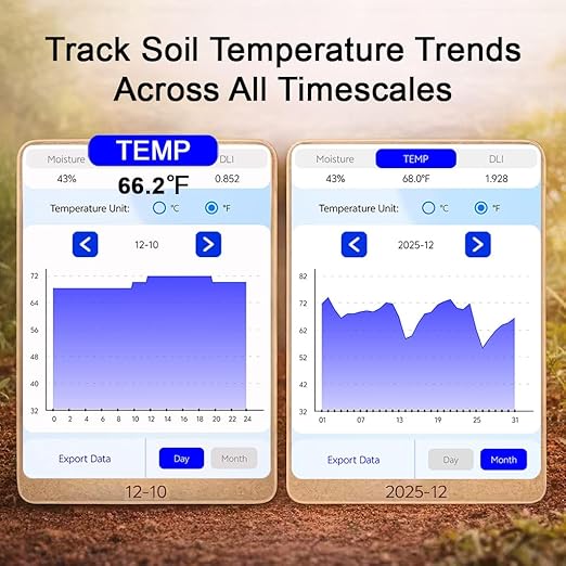 Smart Soil Moisture Meter with App – Bluetooth Soil Moisture & Temperature Sensor, Sunlight Level Indicator (Full Sun/Partial Sun/Partial Shade/Shade), Indoor Outdoor Garden