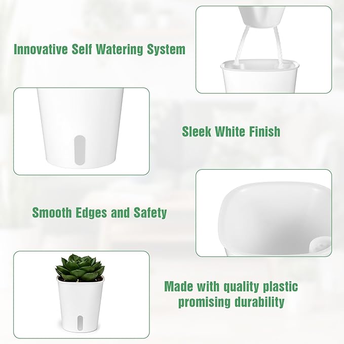 Kifmurase 20 Pcs Self Watering Pots for Indoor Planters, 3 Inch Plastic Self Watering Planter Pot Garden Flower Pots with Water Level Indicator Vents for Succulents (White)